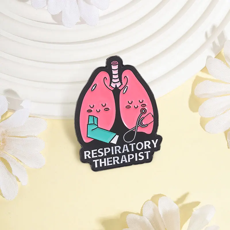 Respiratory Therapist Lungs Enamel Pins Medical Humor Inhaler Stethoscope & Lungs Brooches Bags Lapel Badge Fashion Jewelry Gift