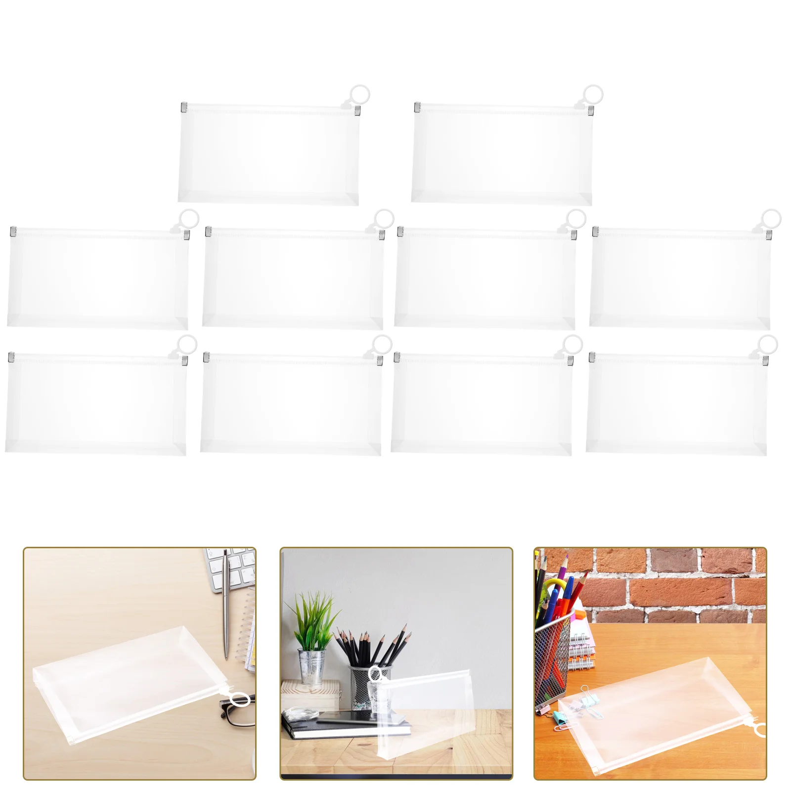 

10Pcs File Bag Multi-Function Pencil Case Portable Compact Design Large Capacity Pen Organizer Stationery Holder