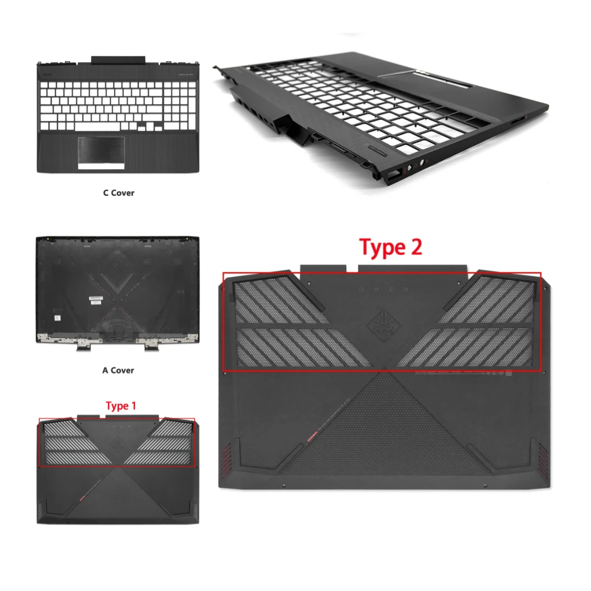 Сменная крышка для Omen 15-dc TPN-Q211 15-dc1055TX 15-dc1060tx: задняя крышка ЖК-дисплея, передняя рамка, подставка для рук, нижний корпус, вентиляционное отверстие, черный цвет.