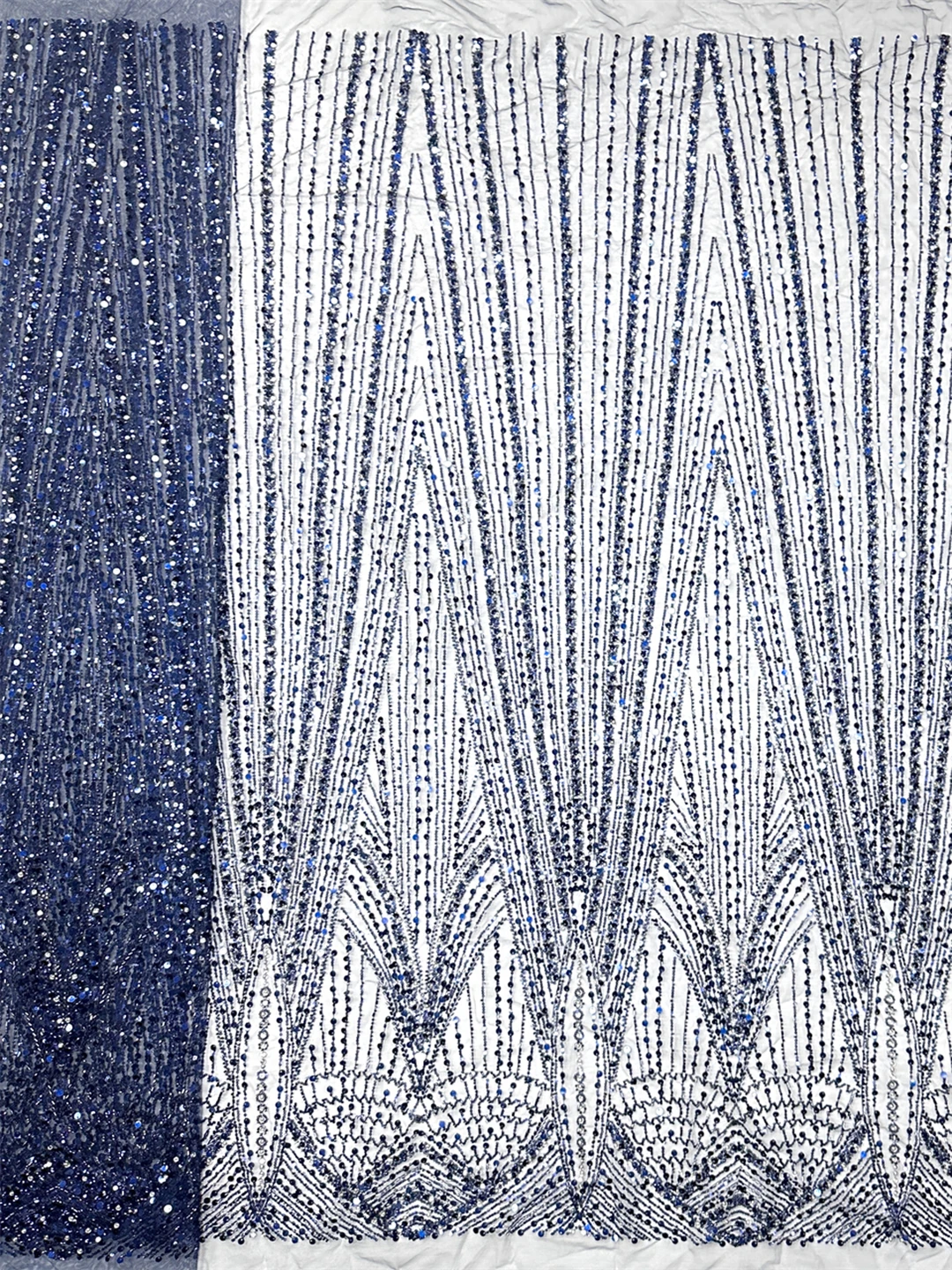 Blue African French Nigerian High End Tulle Lace Fabric With Beads Sequins Embroiderg Mesh for Wedding Party Bride Sewing Dress