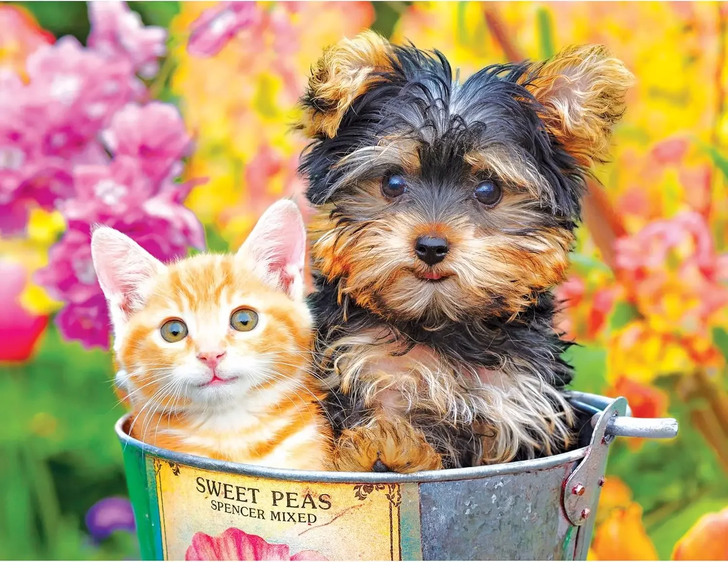 

Jigsaw Puzzle 300/500/1000 Pcs Spring Day Cat and Dog Wooden Puzzle for Bedroom Gameroom Livingroom Decor Holiday Birthday Gift