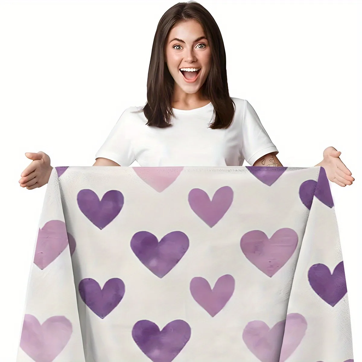 보라색 하트 패턴 담요, 부드럽고 아늑한 플란넬 담요, 소파 침대용 로맨틱 홈 데코 선물