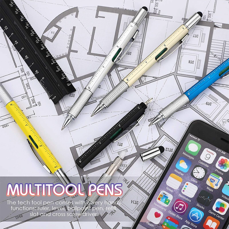 60Pcs Multifunction Ballpoint Pen with Modern Handheld Tool Measure Technical Ruler Screwdriver Touch Screen Stylus Spirit Level