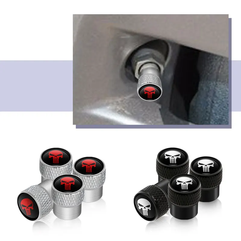 Car Decoration Skull Head Emblem 4pcs/Set Metal Car Tire Valve Stem Caps Dust Cover For Automobiles Motos Bicycle Parts