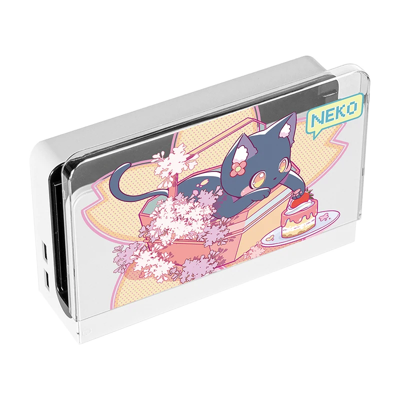 Cubierta de base de carga Switch Oled, funda de base dura de cristal de dibujos animados bonitos para Nintendo Switch OLED, funda protectora antiarañazos