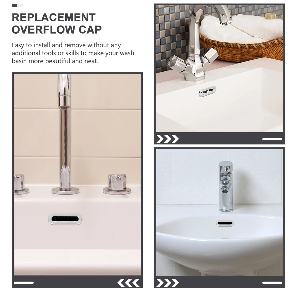 

5Pcs Sink Overflow Hole Cover Drain Ceramic Silver Plastic Universal Fits Most Sinks Durable Smooth Surface Easy Install