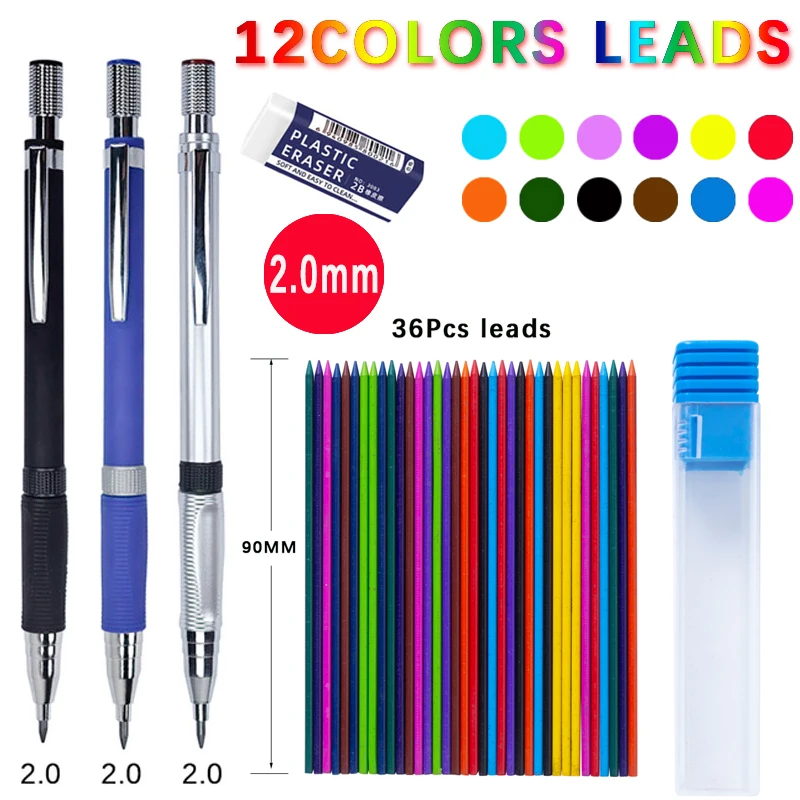 Kreatives 2,0-mm-Druckbleistift-Set mit 2B-Blei, automatischer Bleistift, Skizze, Malerei, Büro, Schreiben, Schreibwaren