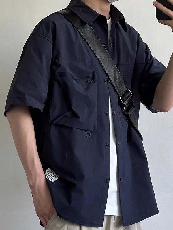 

Свободный крой, синий цвет, дышащая летняя повседневная одежда, универсальная мужская модная рабочая одежда, повседневный топ