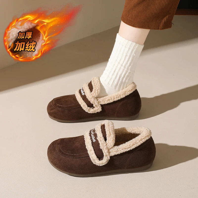 

CRLAYDK Fashion Loafers for Women Fur Lined Suede Casual Shoes Comfortable Penny Walking Ladies Slip On Winter Warm Dress Flats