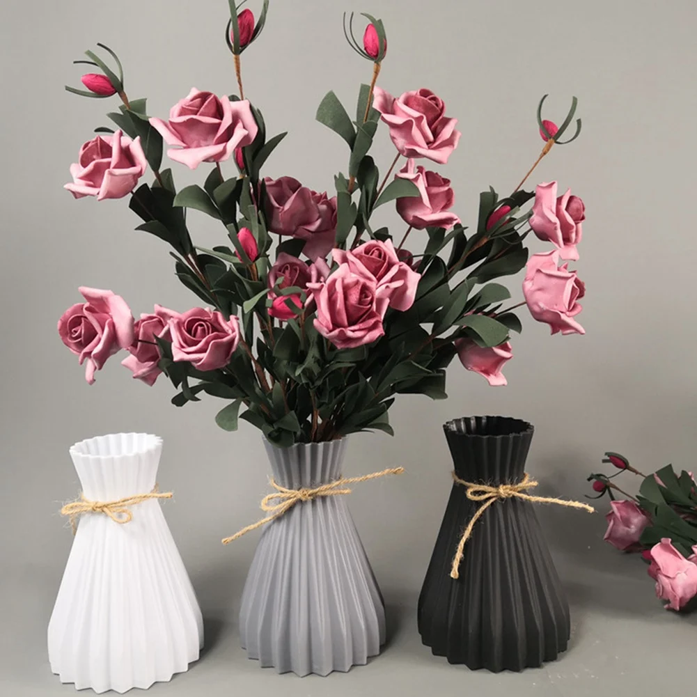 Plastic Vases European Aimulation-Ceramic Flower Vase Wedding Home Decorations Rattan-Like Unbreakable Simplicity,Black