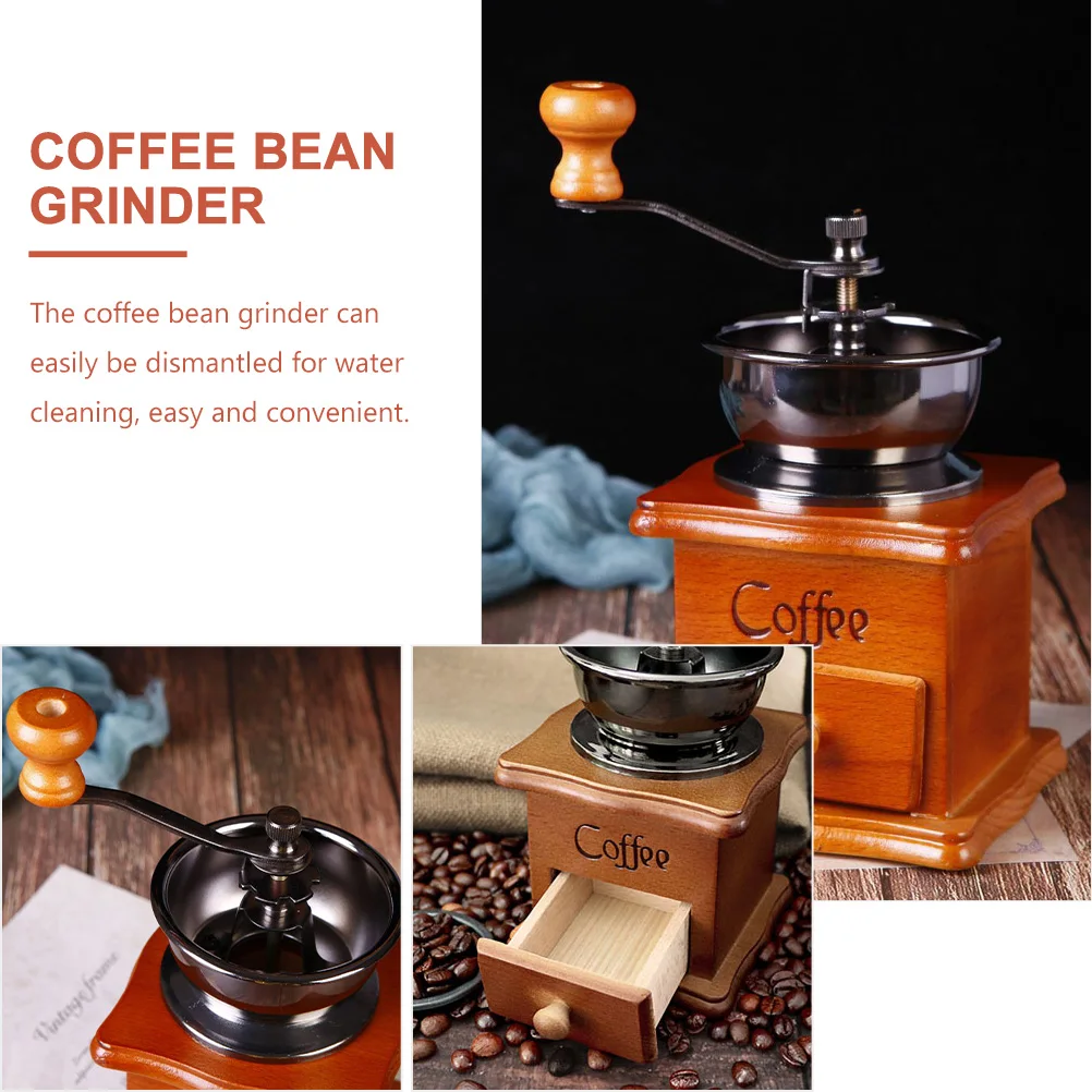 

1Set Manual Coffee Grinder Wooden Vintage Compact Bean Grain Mill Hand Crank for Home Office Travel Coffee Manual