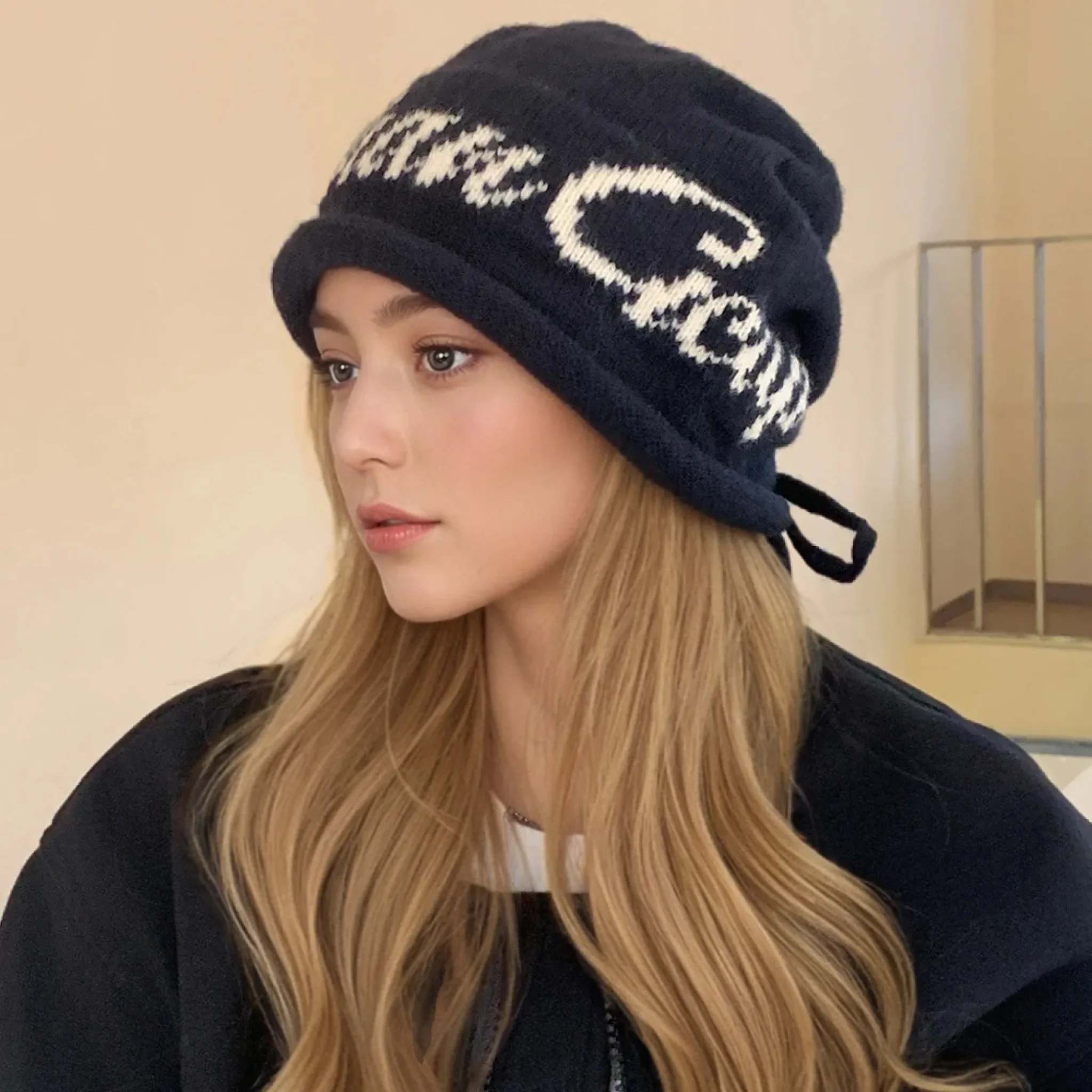 Hot Sale Slouchy Fashion Winter Hats Trendy Beanies For Women Streetwear Dandy Hat With Drawstring Winter Knitted Hats