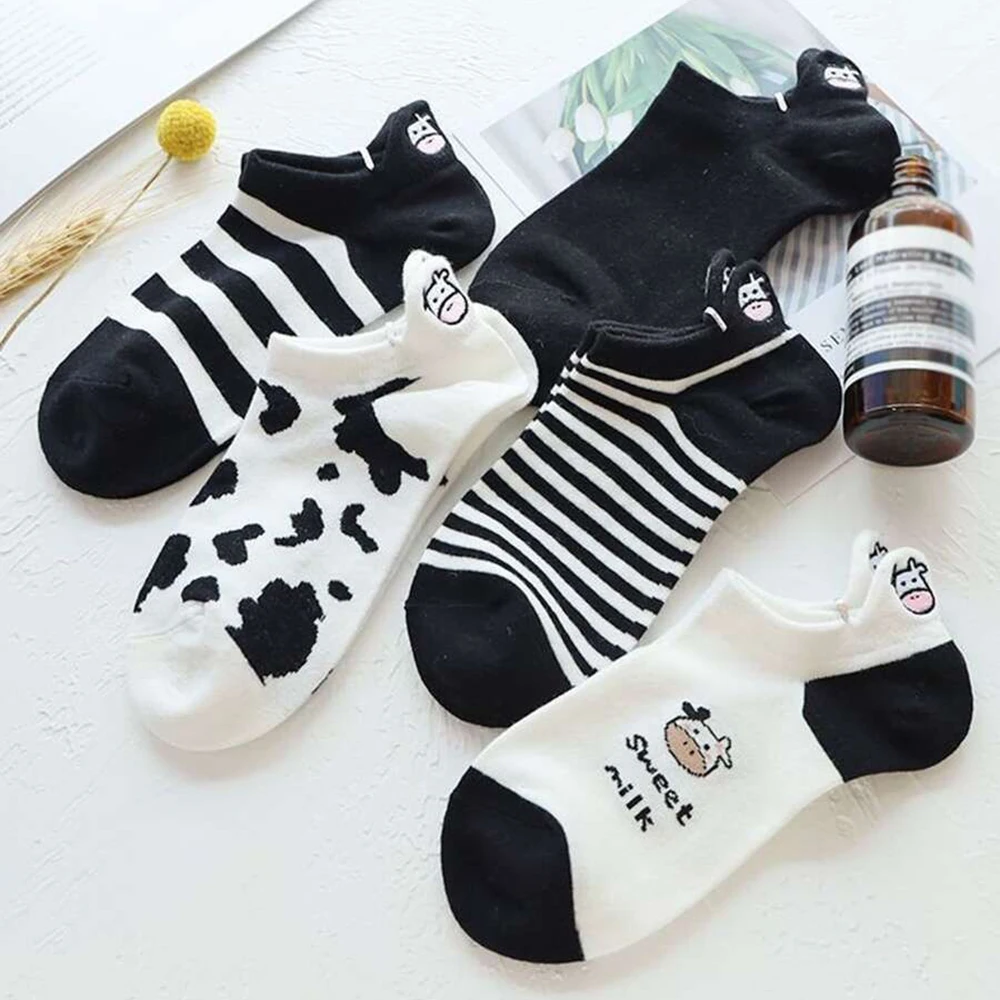 5 Pairs/Lot Summer Women Cartoon Short Socks Animal Print Low Tube Cool Socks Set Cute Ankle Foot Cover Fashion New Kawaii Sock