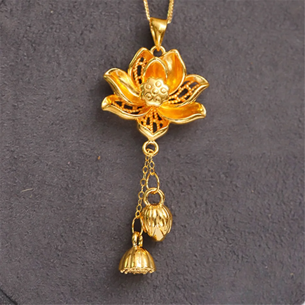 

Pure 999 24K Yellow Gold Women 3D Lucky Tassel Lotus Flower Pendant 1.5-1.7g