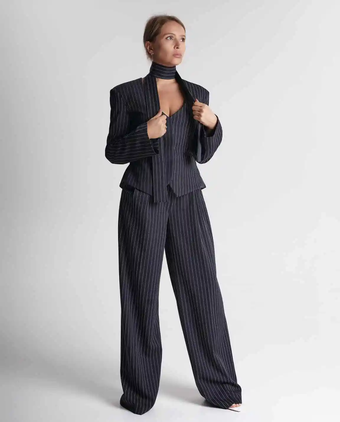 Simple Women Stripe Blazer Fashion Celebrity Mini Jacket Designed Graduation Gown 3 Pieces Casual Prom Dress Customized