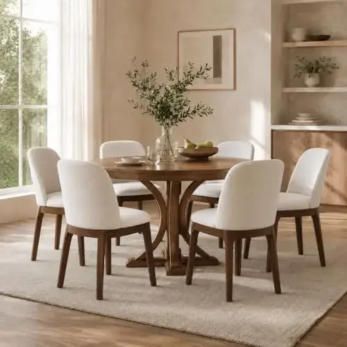Wooden Dining Chairs Set of 6, Upholstered Kitchen & Dining Room Chairs with Thickened Wooden Legs, Farmhouse Side