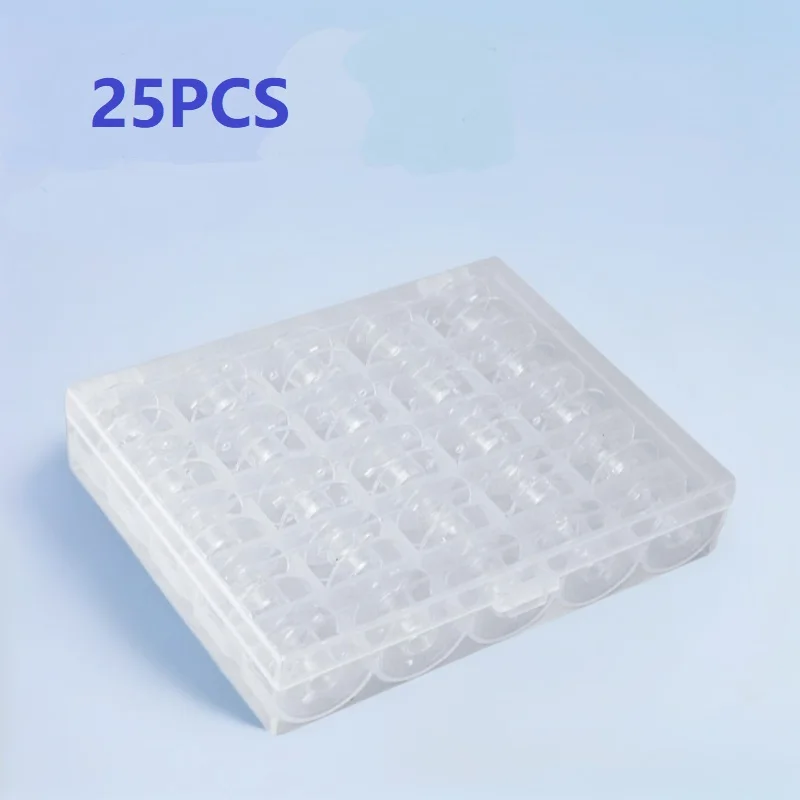 25PCS Home Sewing Machine Bottom Thread Bobbin Set Clear Plastic Spools with Storage Box Compatible with Brother Janome Machines