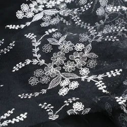 Mesh Fabric Silver Silk Embroidery Fabric Soft Black Embroidered Clothing Wholesale Cloth Per Meter Apparel Sewing Diy Material