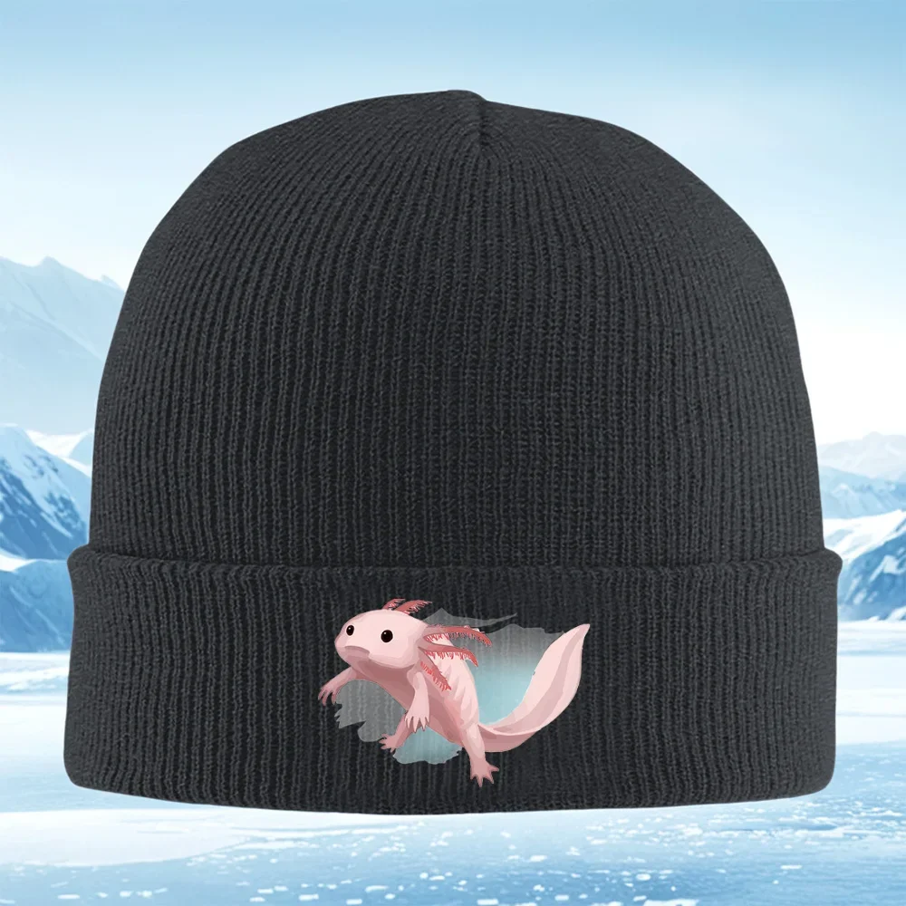 2026 Pink axolotl amphibian illustration water Men Women Unisex Knitted Hat Beanie Pullover Cap Winter Thermal Warm Christmas Ou