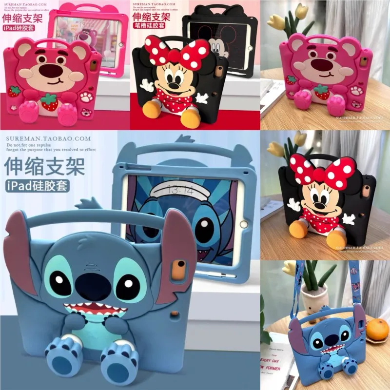 

Disney's Cute 3D Cartoons with Pen slot Lanyard Stand Kids Tablet Case for iPad 7/8/9th 10th Gen 10.2/10.9 Air 2019 Pro 10.5