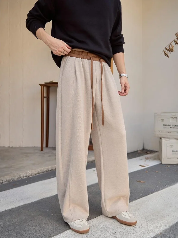 

Мужские свободные спортивные брюки из твида на осень-зиму, широкие прямые штаны класса люкс, удобные трикотажные брюки-джоггеры