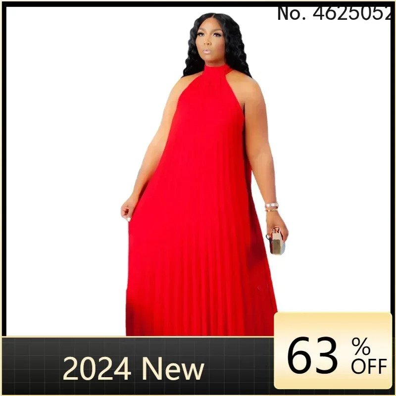 

Red Plus Size Dresses 4XL 5XL Halter Long Loose Chiffon Outfits Pullover Sleeveless Evening Birthday Cocktail Party Gowns 2024