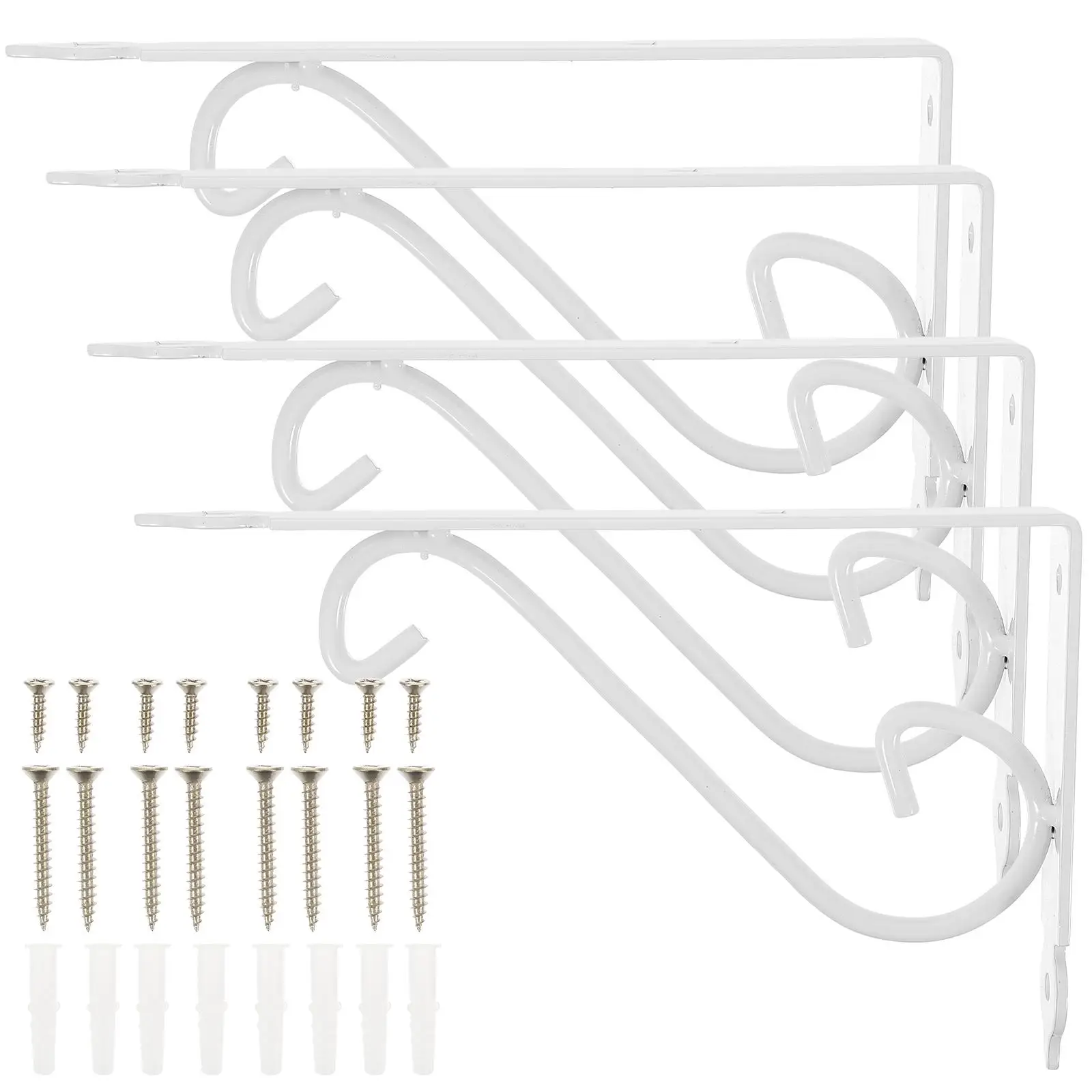 

4Pcs Shelf Brackets 20x20cm Iron White Floral Triangle Wall Mount Support for Bookrack Clapboard Garage ShelvingVintage
