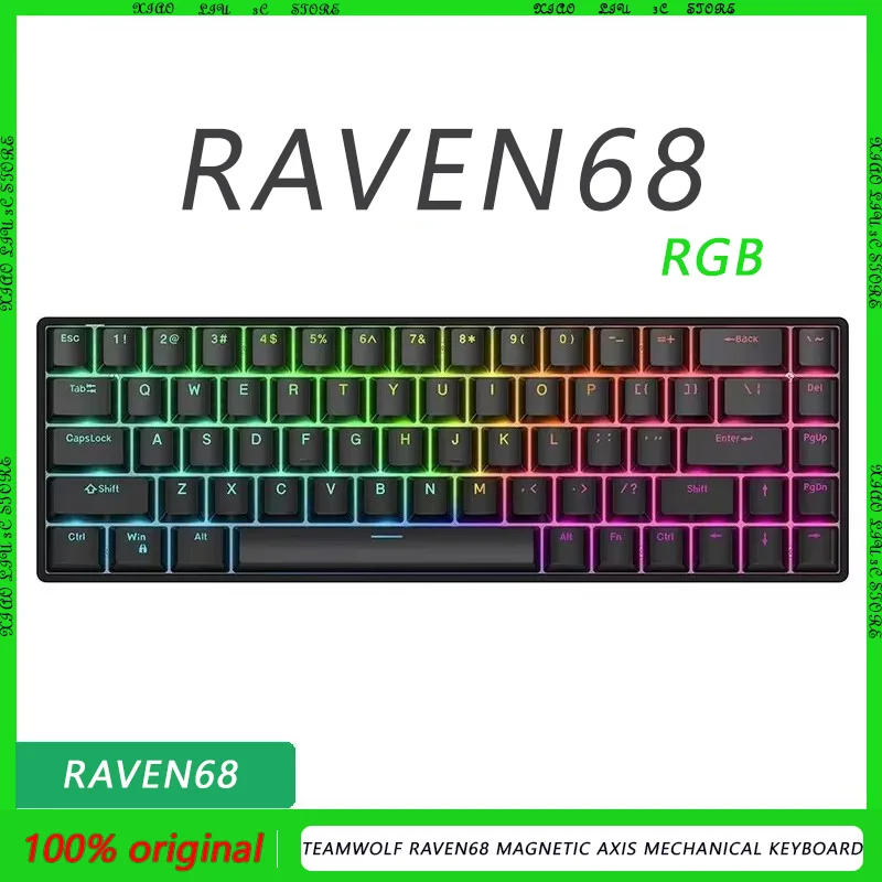 Teamwolf Raven68 Magnetic Axis Mechanical Keyboard 8K Low Delay Mode RGB Light Effect White Yellow Axis Hot Plug laptop Aluminum