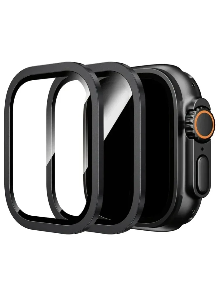 2 Stück Aluminiumlegierungsgehäuse + gehärtetes Glas für Apple Watch Ultra 2 49 mm kratzfester Displayschutz 2027