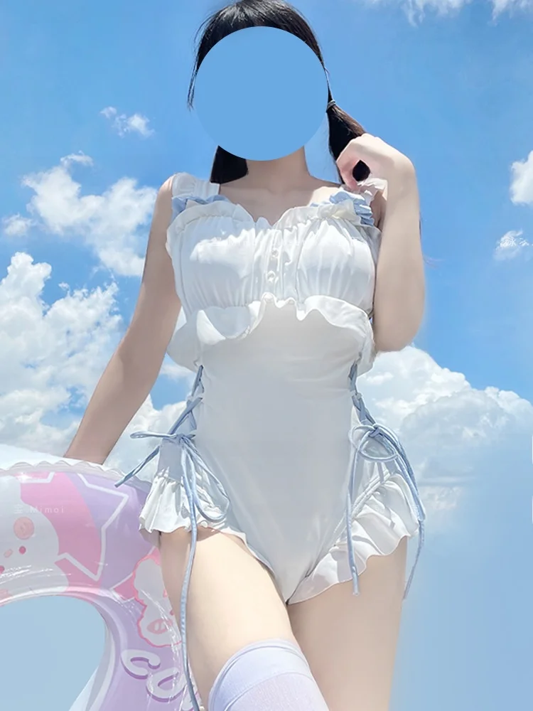 

Mimoi Closet Girl Cute Japanese Sle White Swimsuit Thermal Bath Suit Girls Casual One-Piece Swimwear Medium Elastici