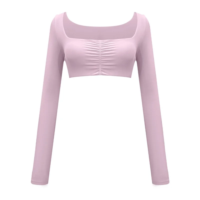 FUBEIKE New Top Square-Cut Fshion Seamless Sports Shirt Woman Long Sleeve Fitness Top Yoga T-shirt Womens Compression Shirt