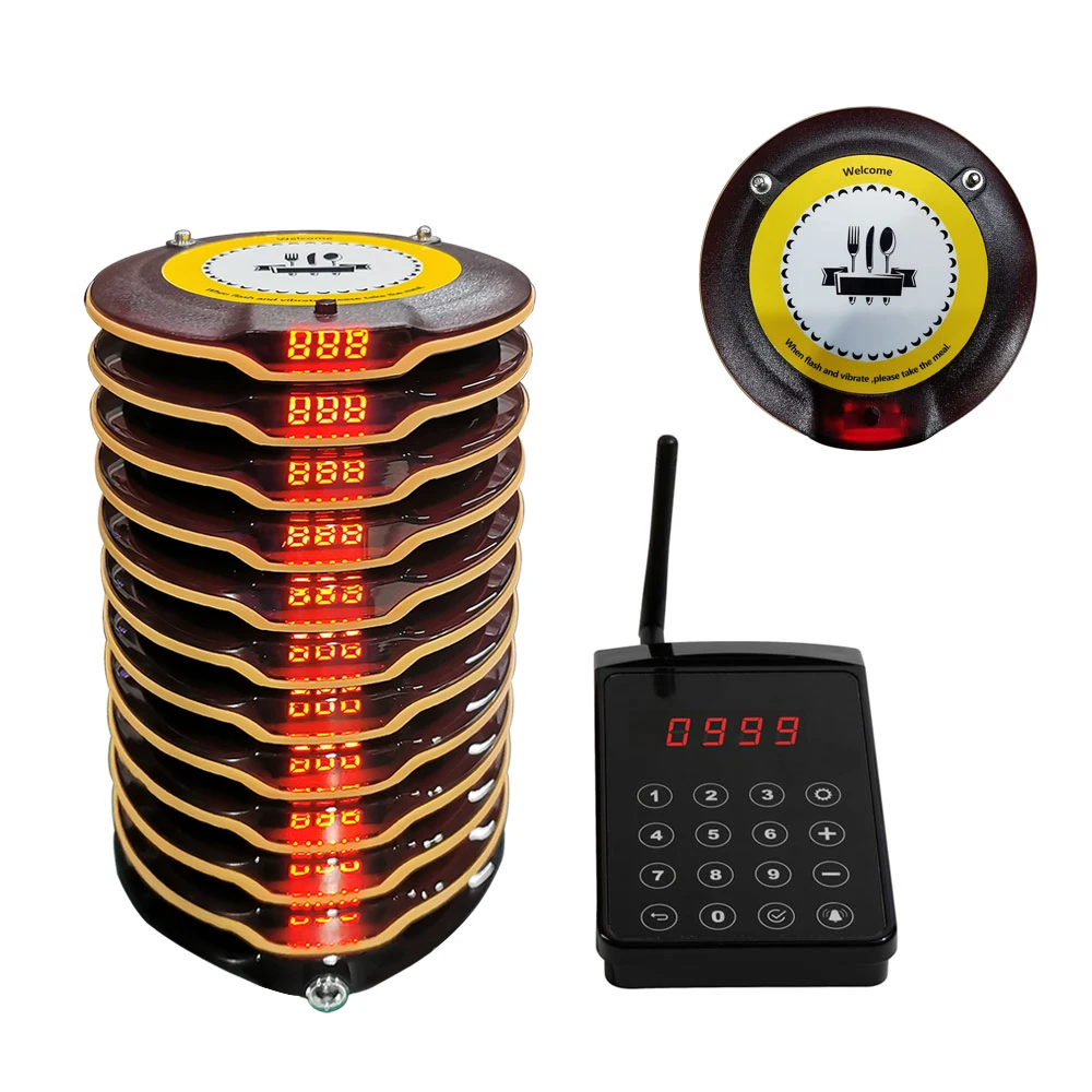 Wireless Restaurant Coaster Pager System Guest Customer Waiter Calling  Beeper  with Touch Keypad for Resto Cafe Bar Foodcourt