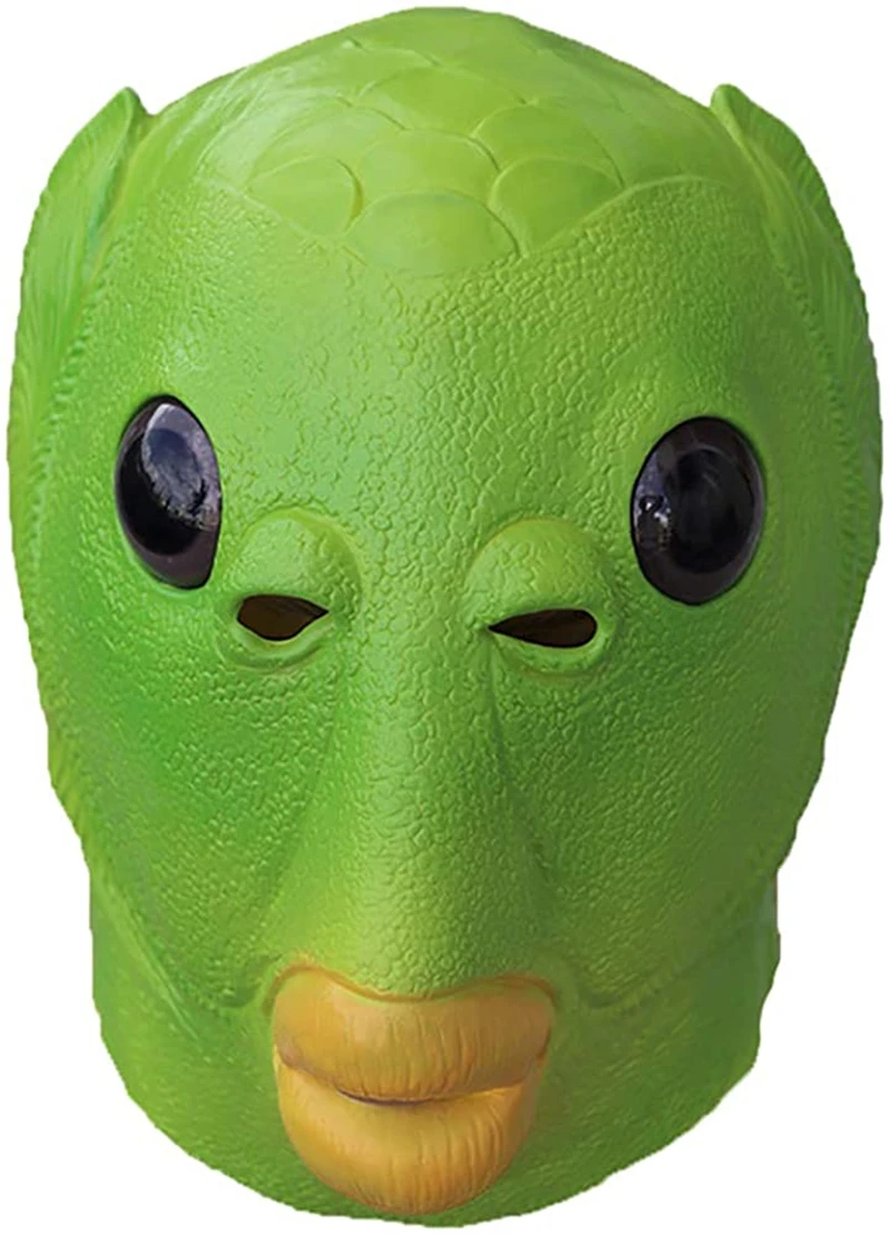 Funny Green Fish Full Head Mask Halloween Headgear Latex Headgear Spoof Party Props