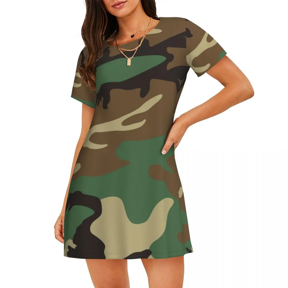 

Custom U.S Military Woodland Camo Pattern Women Short Sleeve Nightdress Army Tactical Camouflage Nightdress Sleeping Nightgown