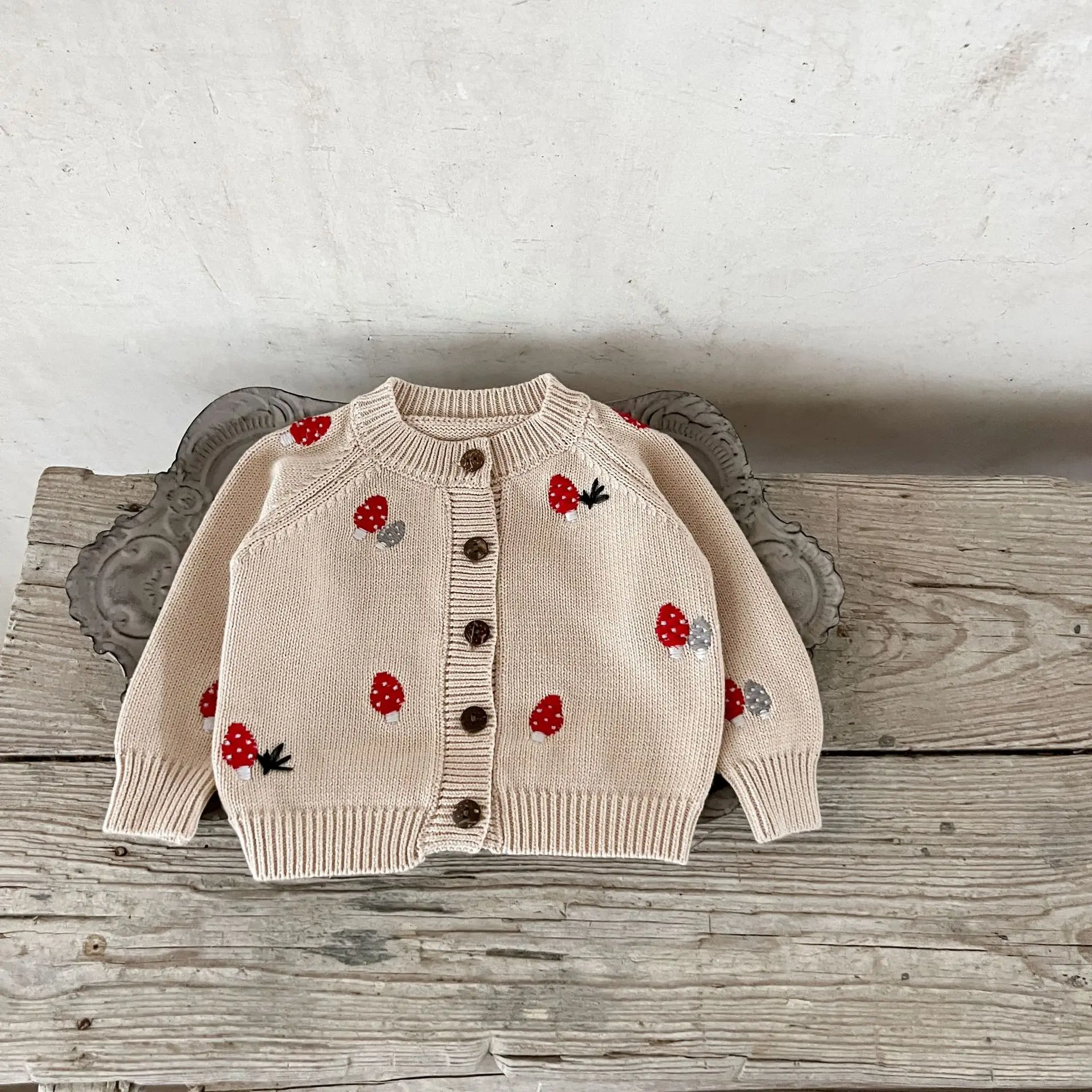 2026 New Baby 2Pcs Cotton Embroidery Set | Raglan Sleeve Cardigan + Snap Romper | Cute Knit Newborn Outfit