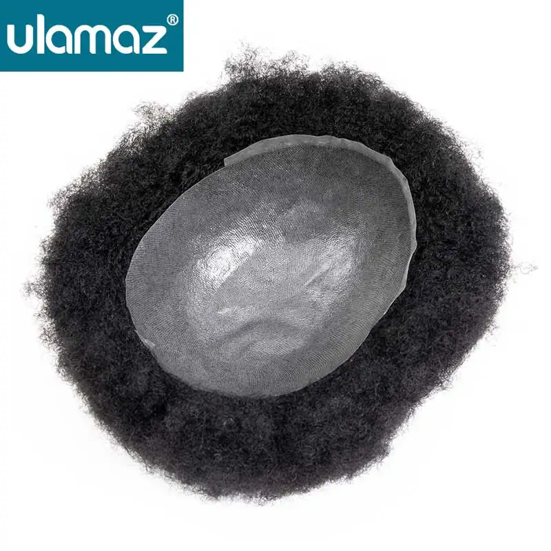 0,08-0,10mm geknotete Mikrohaut männliche Haar prothese Afro Perücken menschliches Haar lockiges Toupet Haar Männer Haut Haars ystem für Männer Perücke