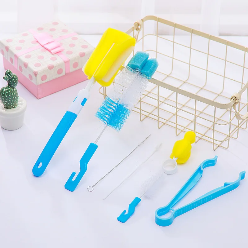 360°rotation with 7 Brushes Per Set Sponge Rotating Baby Nipple Cup Nipple Cleaning Brush Set Handheld Baby Bottle Cleaning Tool image 2