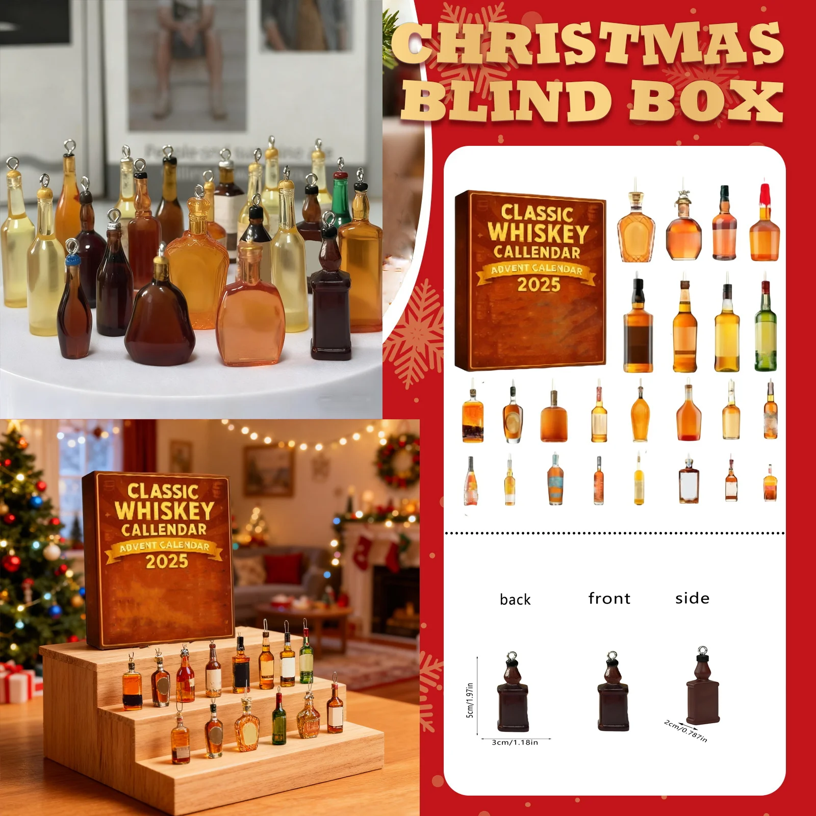 الكلاسيكية ويسكي التقويم عيد الميلاد تقويمات القدوم ثلاثية الأبعاد زجاجة ويسكي بلاستيكية قلادة الإبداعية هدايا عيد الميلاد السنة الجديدة للأصدقاء #2