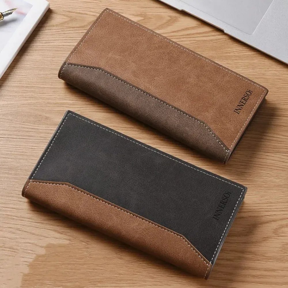 Casual Long Purse Frosted Splicing Wallet Business PU Leather Men's Long Wallet Large Handbag Cash Purse Bag Outdoor