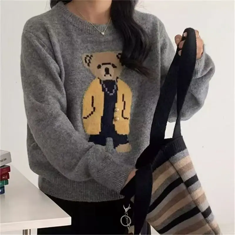 Women Cashmere Sweater 2024 Autumn Winter Korean Style Cartoon Bear Long Sleeve Y2k Clothes Pullovers Knitted Sweaters for Women