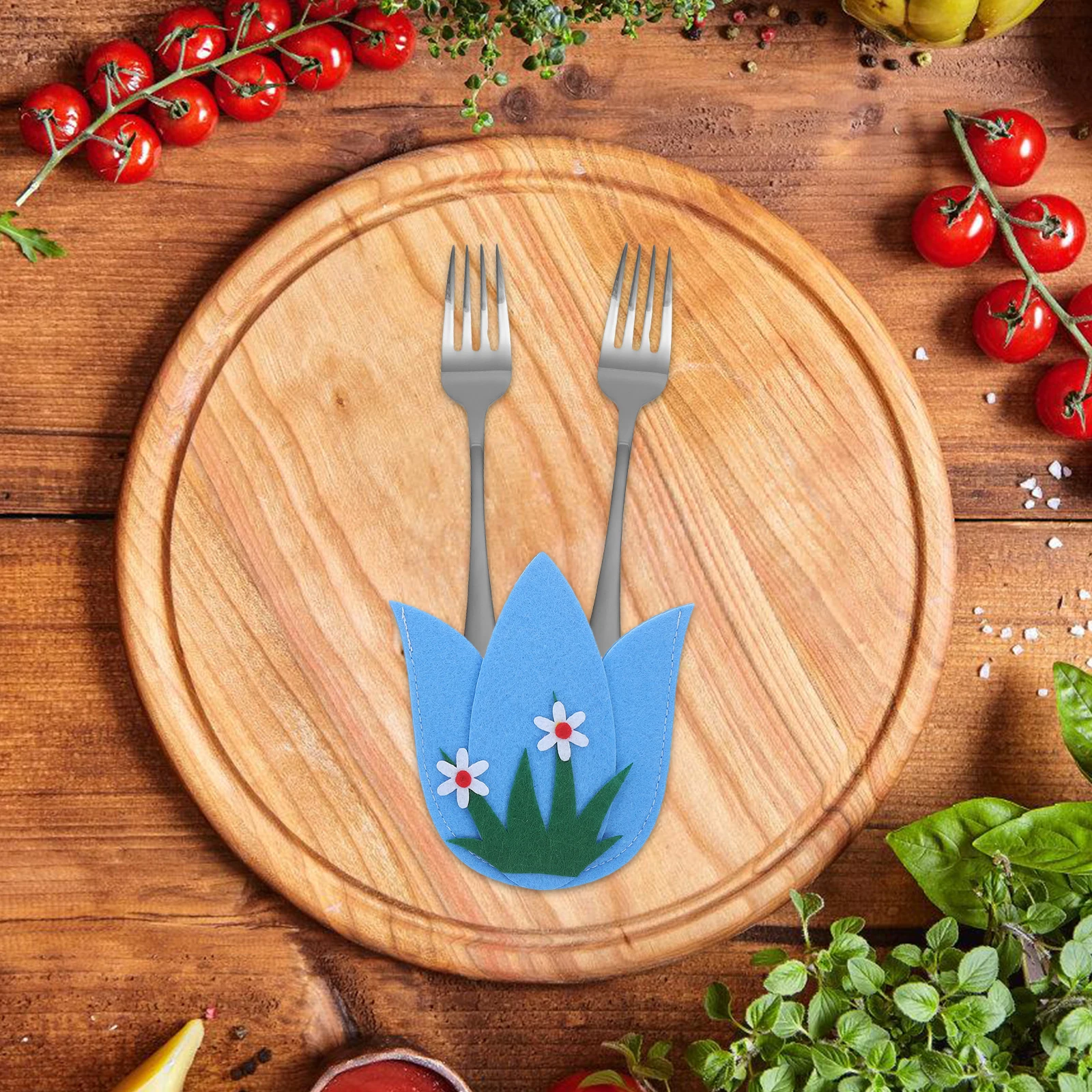 

4 Pcs Easter Tableware Covers Silverware Bags Petal Sleeves Cutlery Holders Cloth Pouches Knives Forks Storage Organizers Spring