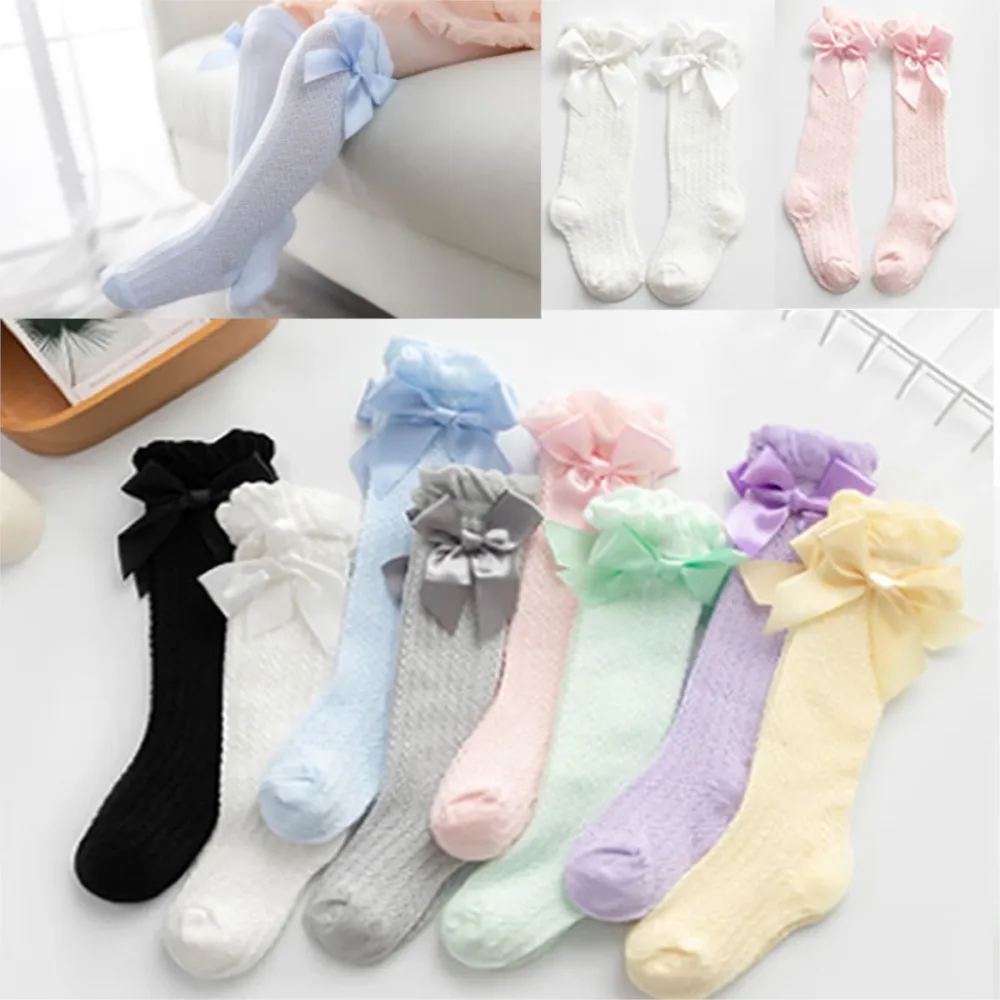 Children's Socks Mesh Bow Baby Socks Summer Thin Anti-mosquito Sokken Toddler gir princess bowknet Vertical Striped Sock