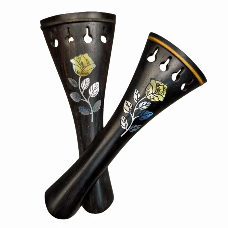 1pcs Black Ebony Violin Tailpiece with Finetuner Gut Hand inlaid Pearl shell 4/4 Full size Fiddle Tail Pie Replacements