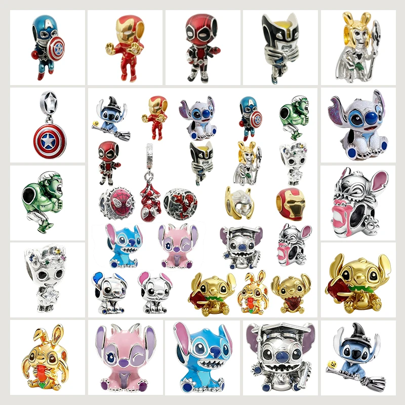 Nuevos Abalorios de Disney: Charm de Graduación de Stitch, Charm de Lilo & Stitch Angel, Charm de Marvel Loki, Compatibles con Pulseras Originales, Joyería de Moda