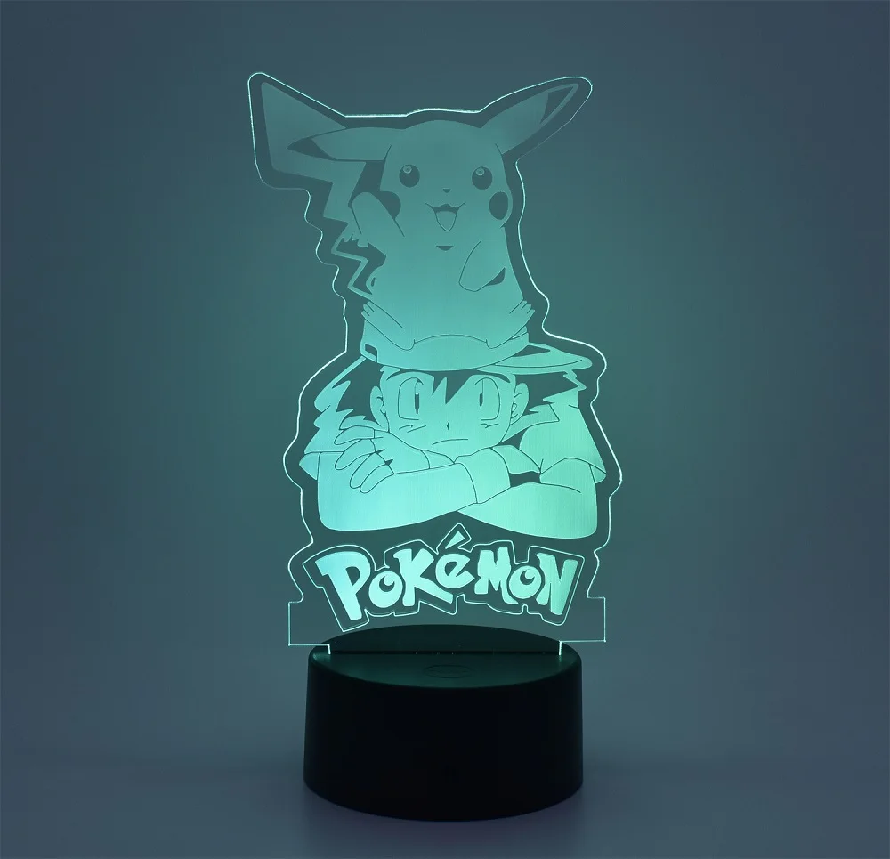 Pikachu 3D Children's Night Light 16 Color Transformation Night Light USB Charging Children's Pokemon Fans Christmas Birthday Gi