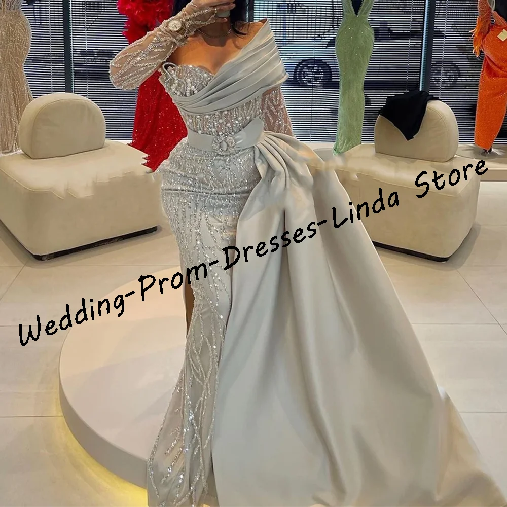 

Luxury Off Shoulder Sequined Lace Beading Mermaid Formal Evening Dresses Party Prom Gowns Customized