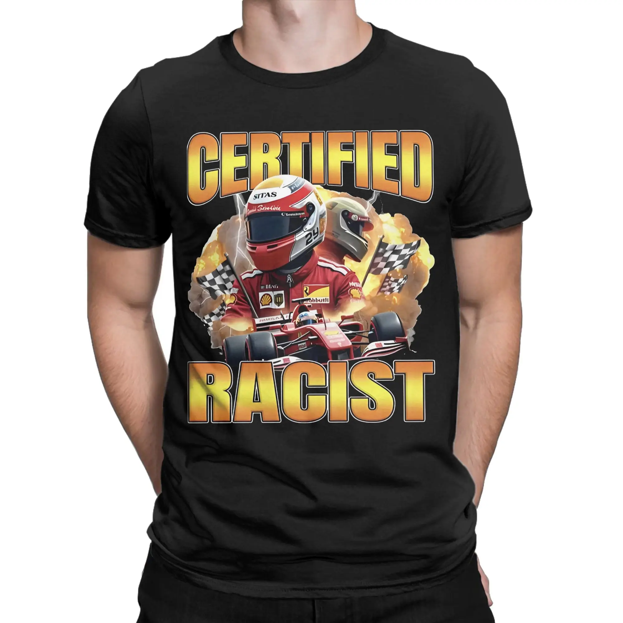 Professionell zertifizierte Racist T-Shirts, Racing-Meme-Baumwollkleidung, lustiges Kurzarm-T-Shirt mit Rundhalsausschnitt, Geschenkidee, T-Shirt – Detail 3
