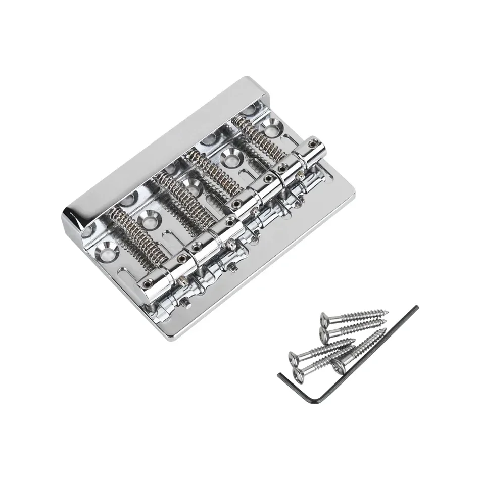 Gearlly 4 String Bass Bridge Tailpiece Fixed Saddles for Electric Bass Guitar Jazz Bass or Precision Bass Chrome