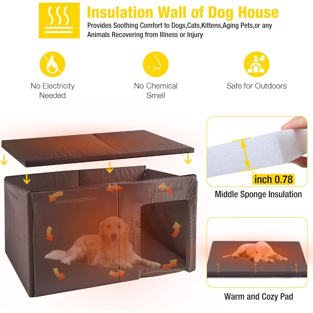 Outdoor Dog House, 59” Extra Large Insulated Dog Kennel with Insulated Lining, All Around Iron Frame,Wooden Dogs House Furniture