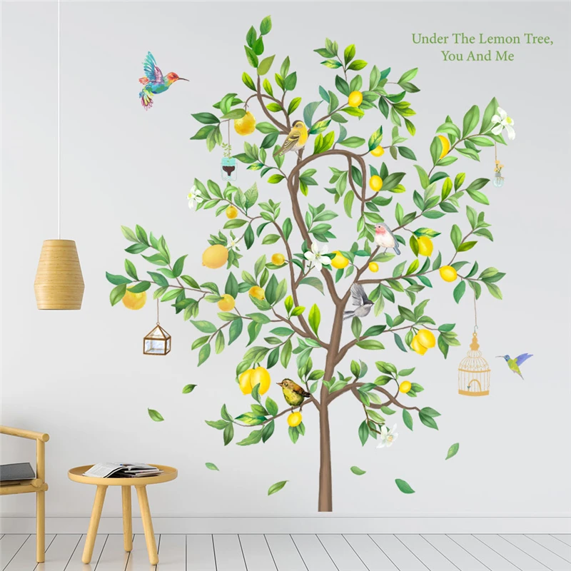 Lemon Tree Bird Cage Wall Stickers For Store Office Studio Home Decoration Diy Plants Mural Art Pvc Decals Pastoral Large Poster